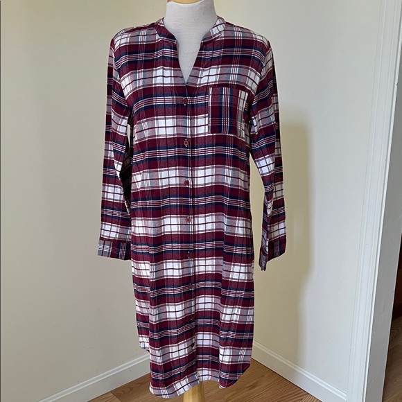 Garnet Hill XS plaid flannel organic cotton front button sleepwear